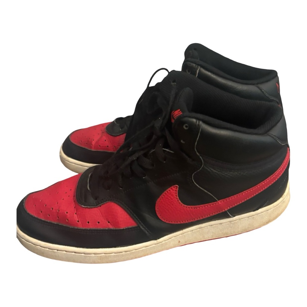Nike Men’s Court Vision Mid ‘Bred’ Black and Red Mid-Top Sneakers Size 10.5